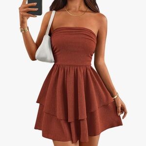 Elegant Strapless Terracotta Dress